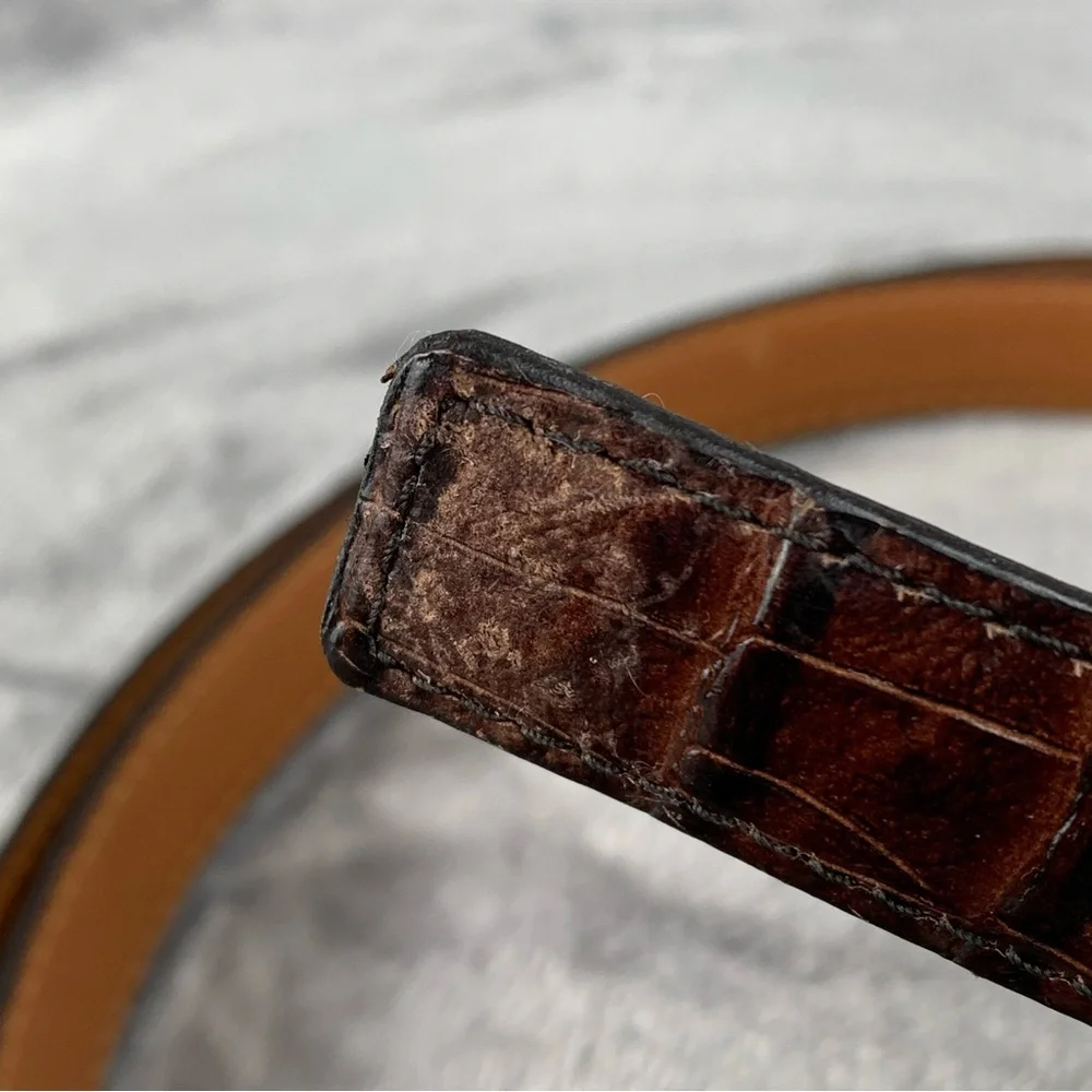 SAS‎ Belt XXL 40 Brown with Brass Buckle Made in USA Calfskin Croc Embossed Flaw